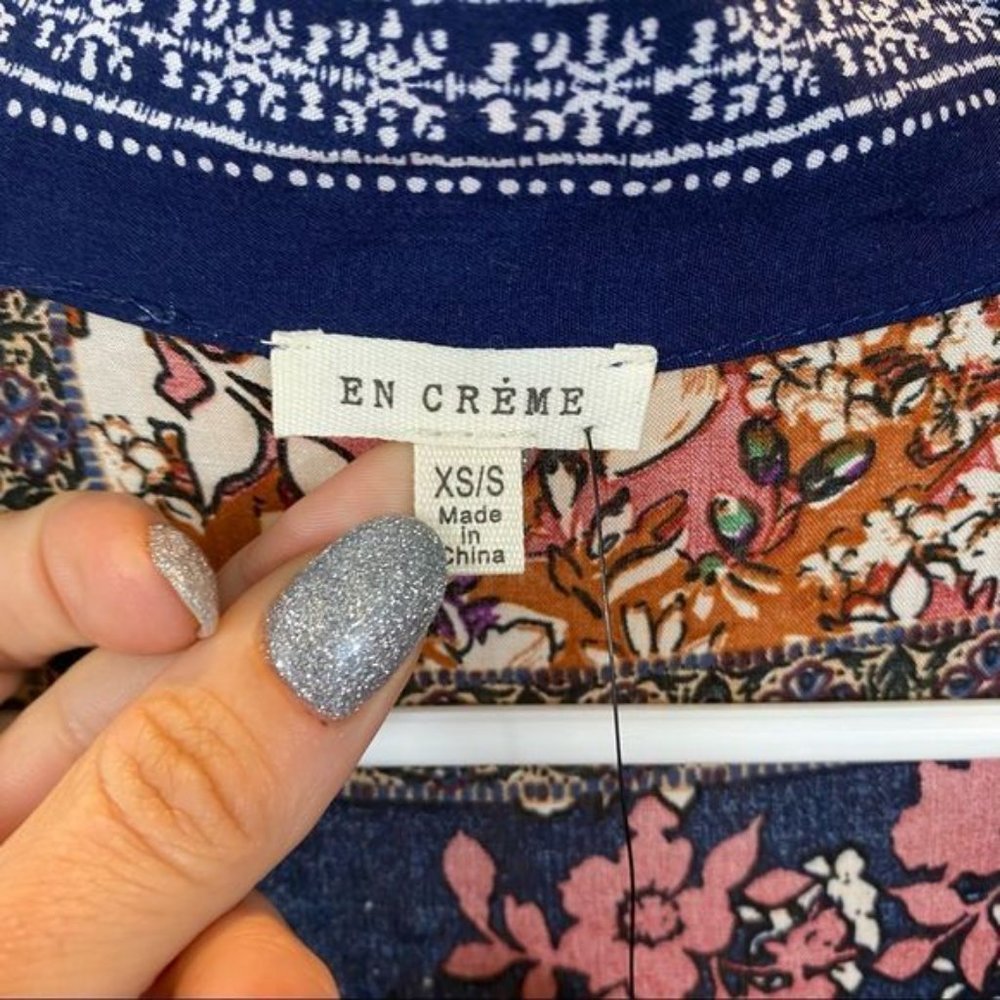 New with Tags En Crème Long Sleeved Mixed Print Short Kimono Size XS/S - Picture 9 of 12